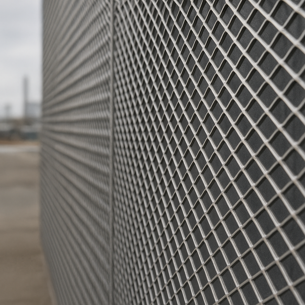 Fachada com tela metálica aplicada em projeto arquitetônico