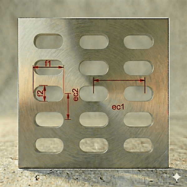 Chapa Perfurada em Aço Carbono Furos Oblongo de 10x25mm Entrecntro de 18 x 32mm Espessura de 1.2mm Arranjo Paralelo