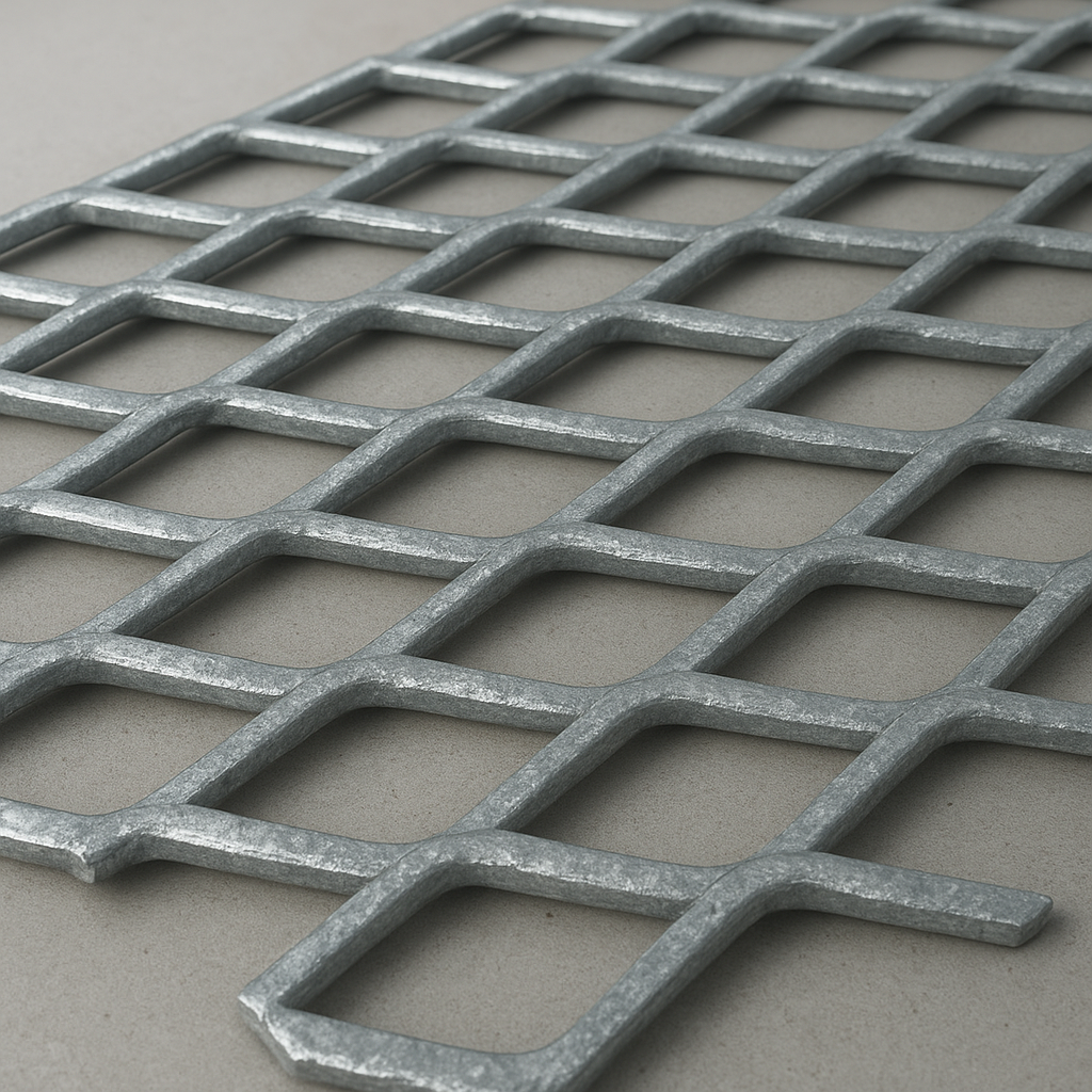 Estrutura dimensional de chapa expandida com malha losangular