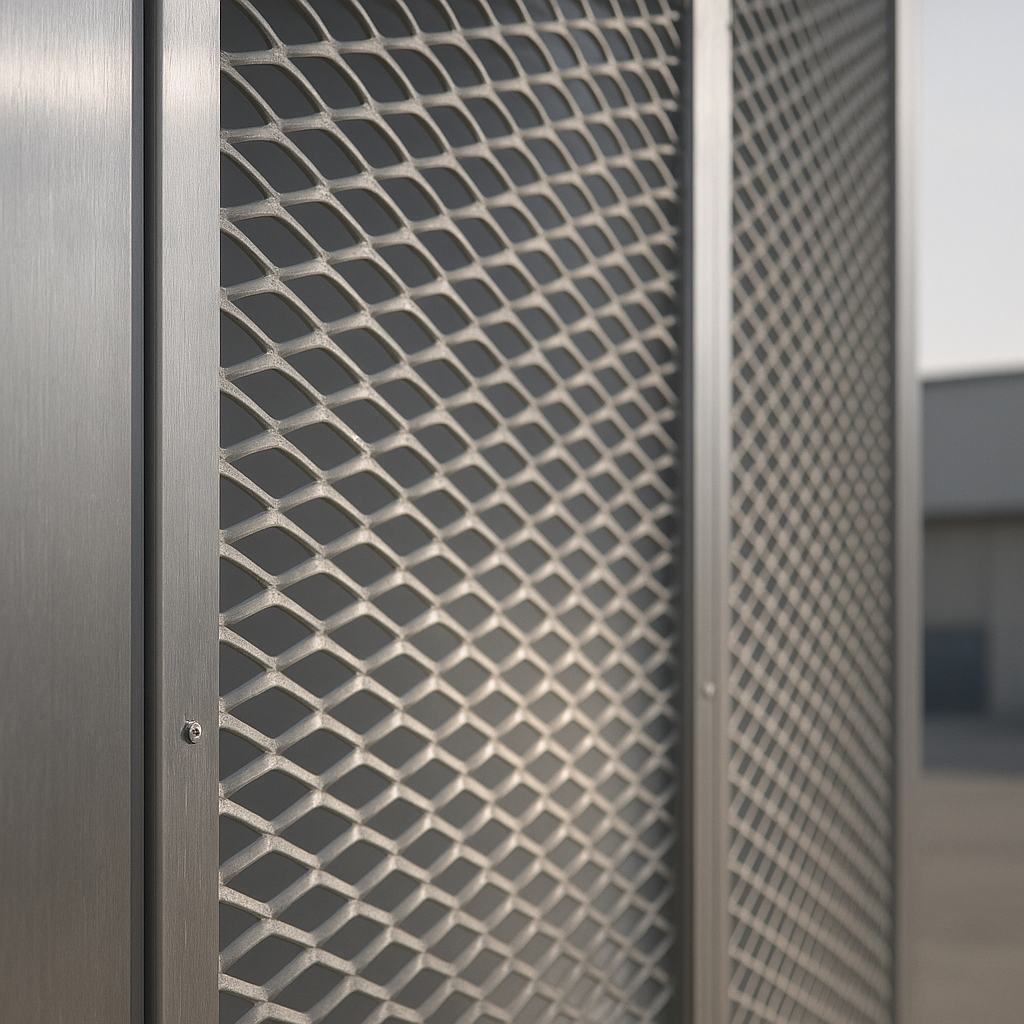 Chapa expandida com malha losangular após processo de fabricação