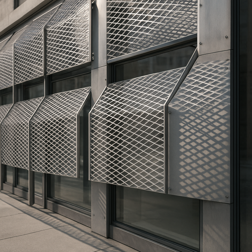 Detalhe de quebra-sol para fachadas com controle térmico e visual